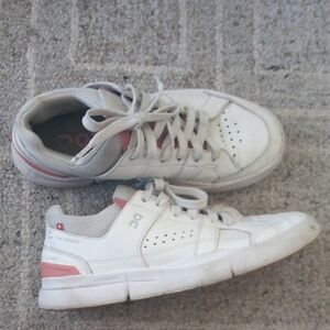 On Running White and Pink Sneakers